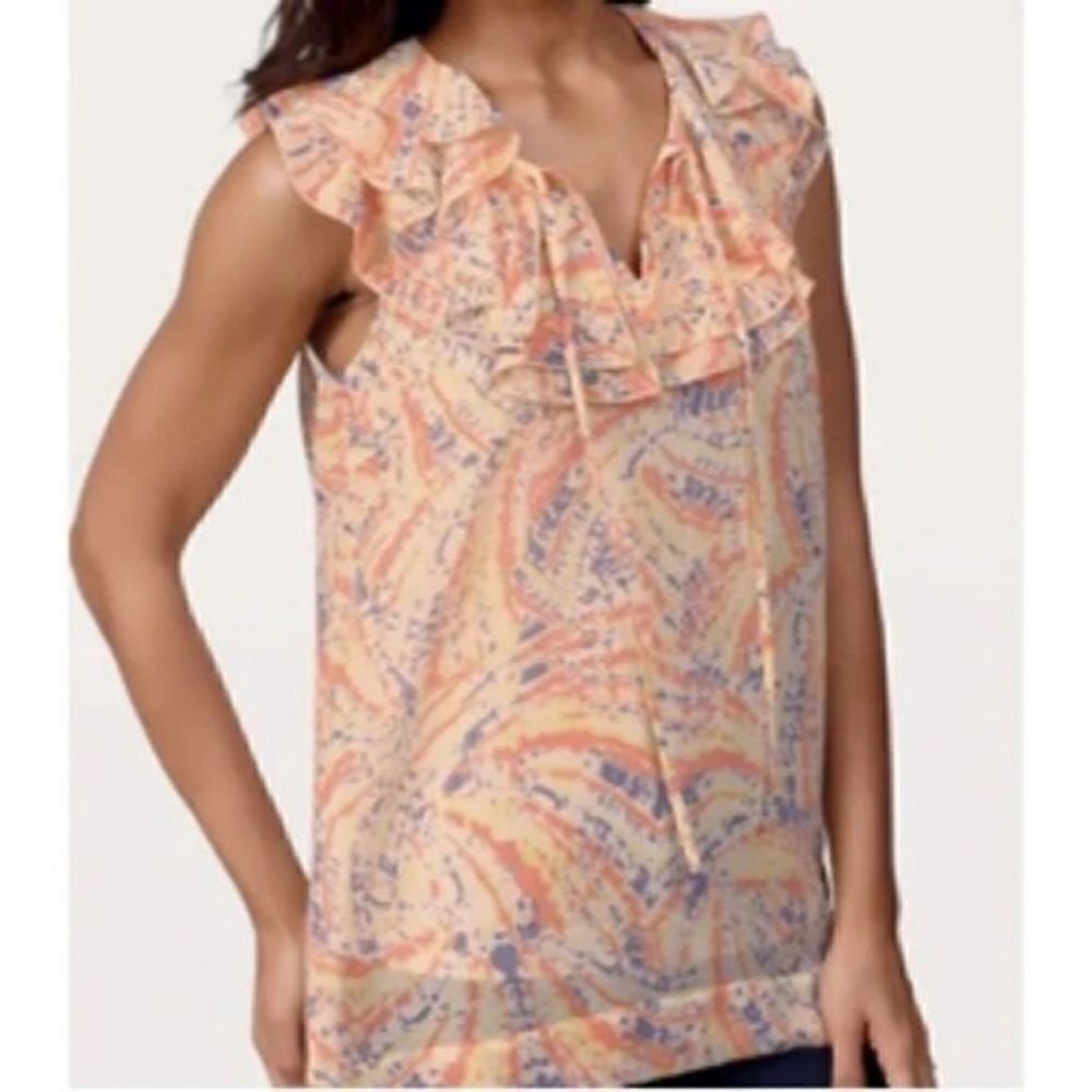 Cabi Orange & Purple Flashback Semi Sheer Blouse 837